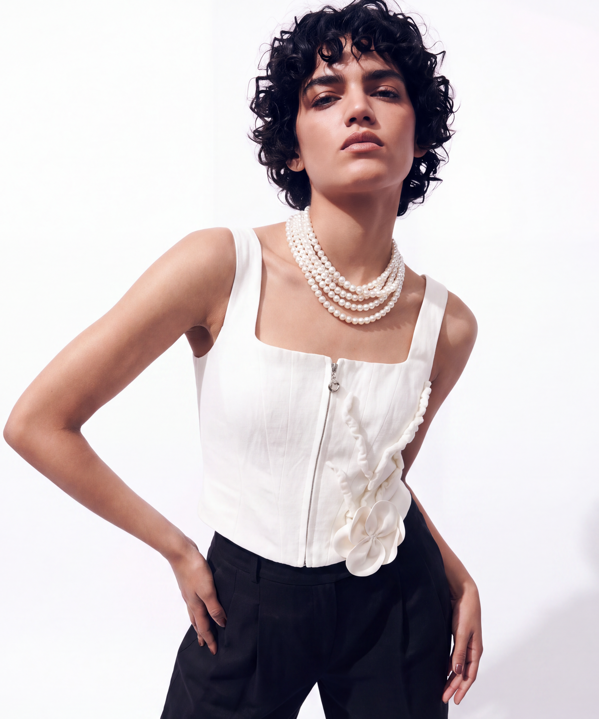 Ivory Corset Blouse 100% Linen with Appliqué - Premium Design