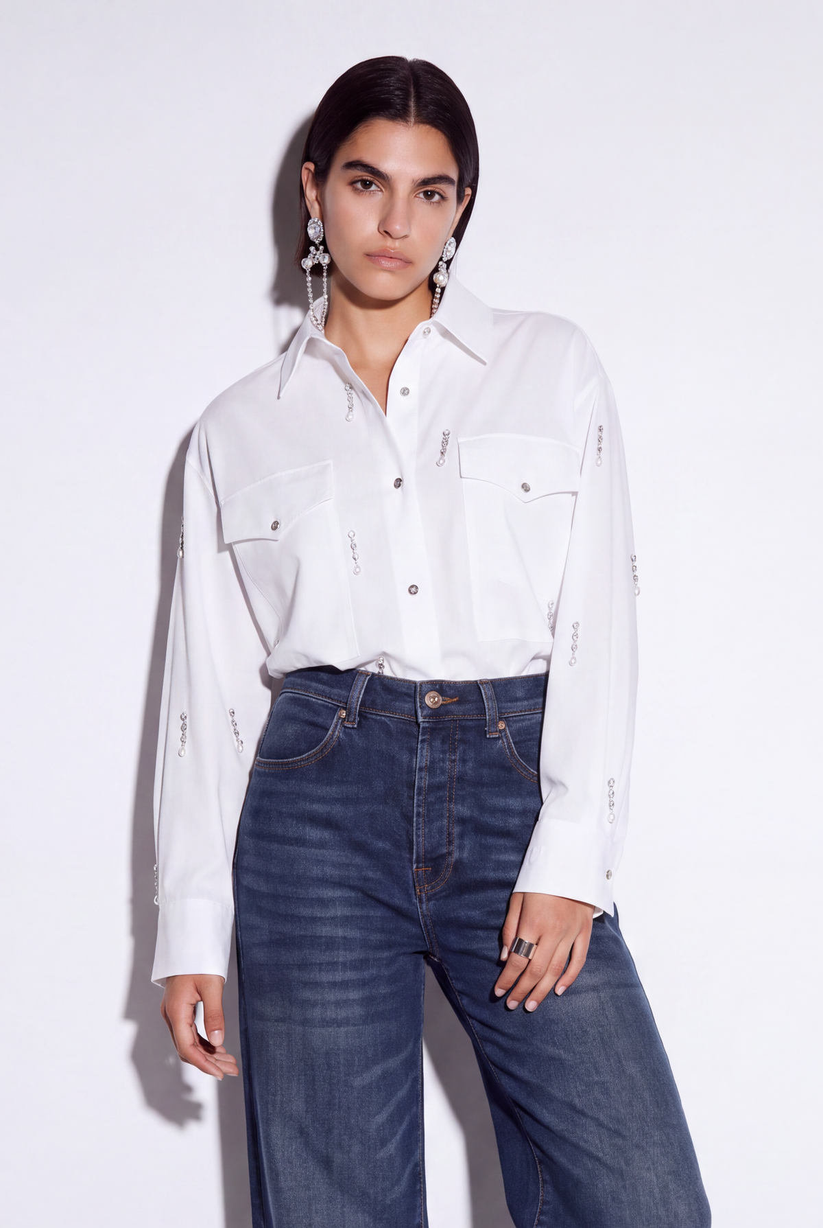 Teardrop Shirt Swarovski Stone Detail 100% Cotton