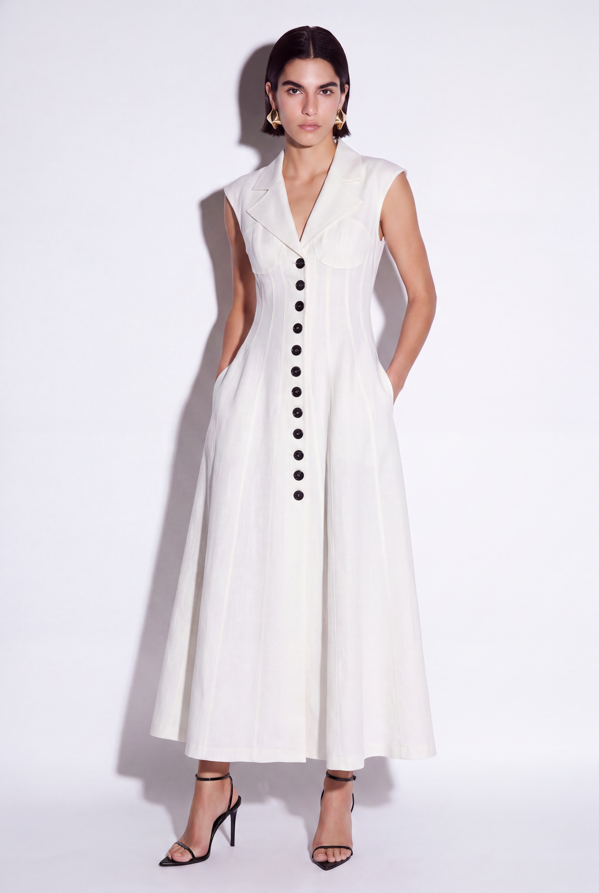 Ivory Long Corset-Style Dress - Premium Linen