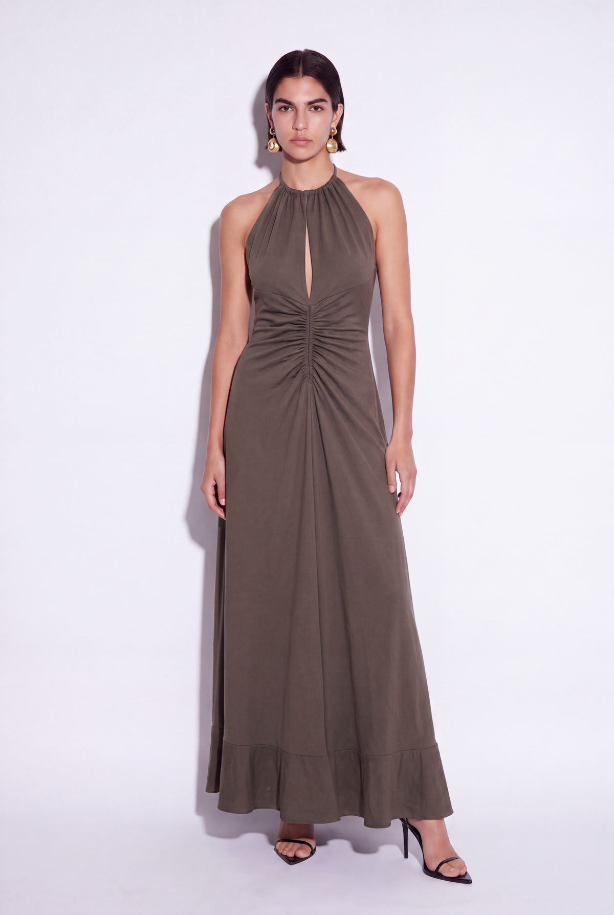 Neutral Edit Draped Long Dress - Elegant Silhouette