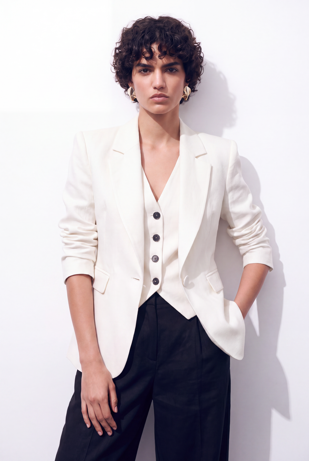 Ivory Waist-Fitted Jacket 100% Linen